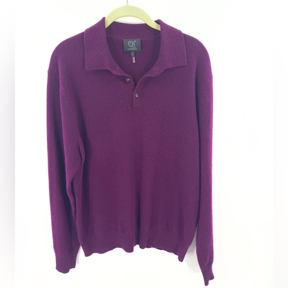 Qi Cashmere Sweater Mens L Purple Button Henley Collar Long Sleeve Pullover - Picture 1 of 9